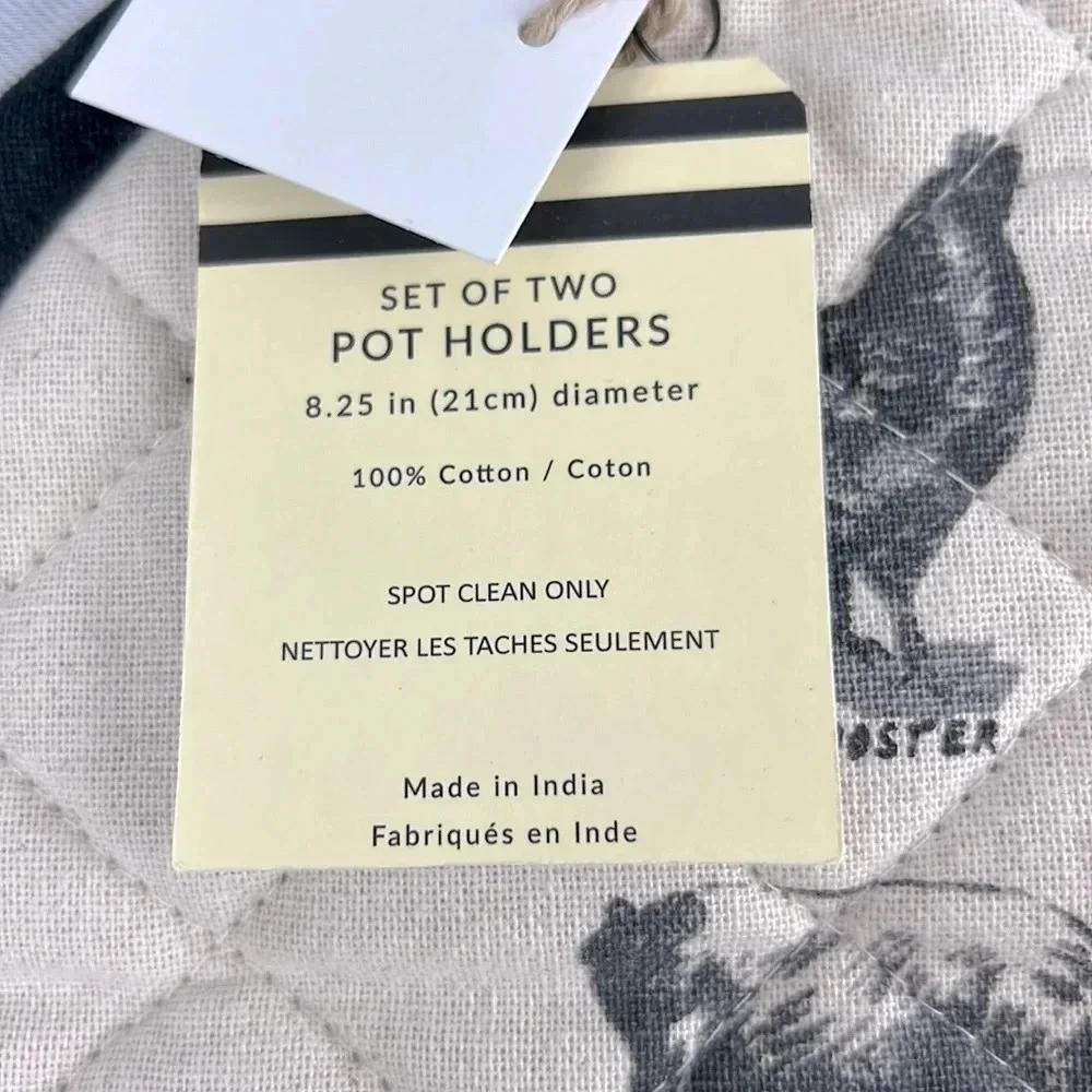 NWT‎ Farmhouse Set Of Two Kitchen Towel & Set Of Two Pot Holders 100% Cotton